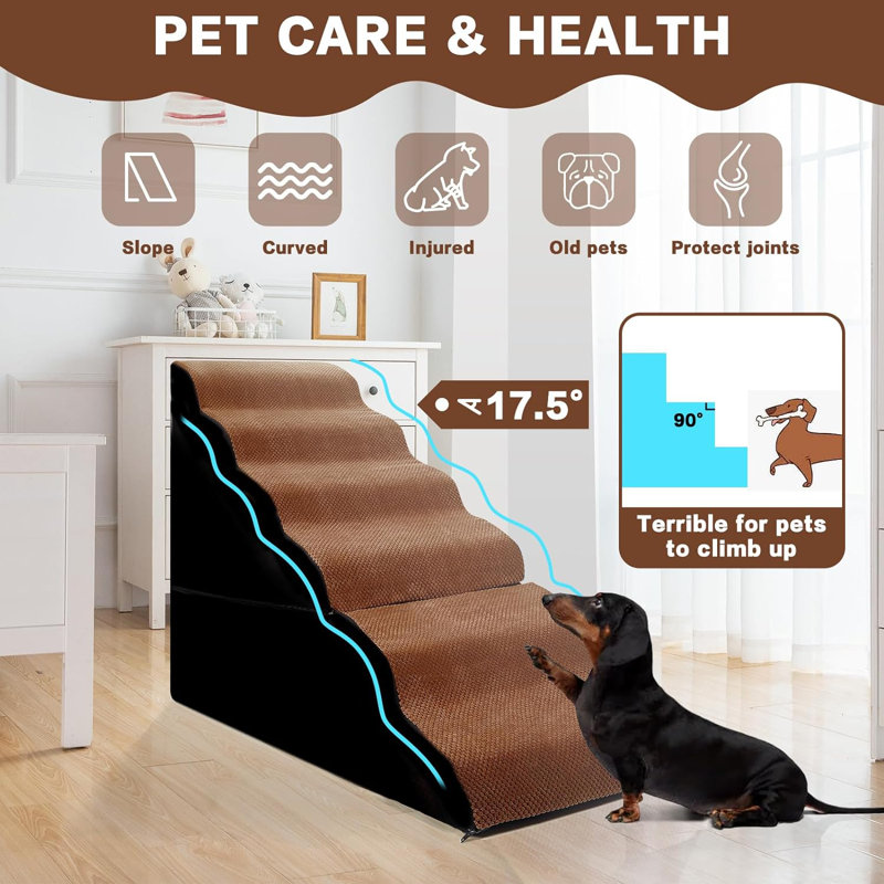 Tucker Murphy Pet Dog Stairs For High Beds 30 36 Inches Tall 6 Step Dog Stairs Curved Pet Stairs For Small Dogs Wayfair